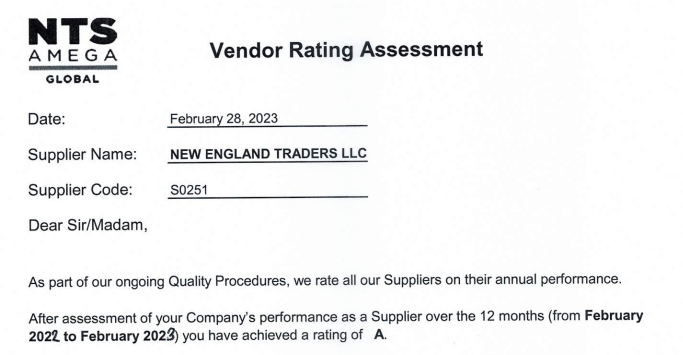 vendor rating assesment